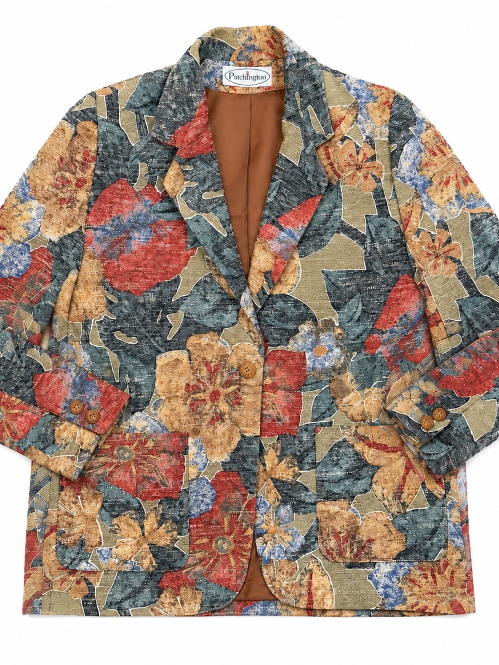 Patchington Multicolor Floral Quilted Blazer - Red, Blue & Tan Size 4